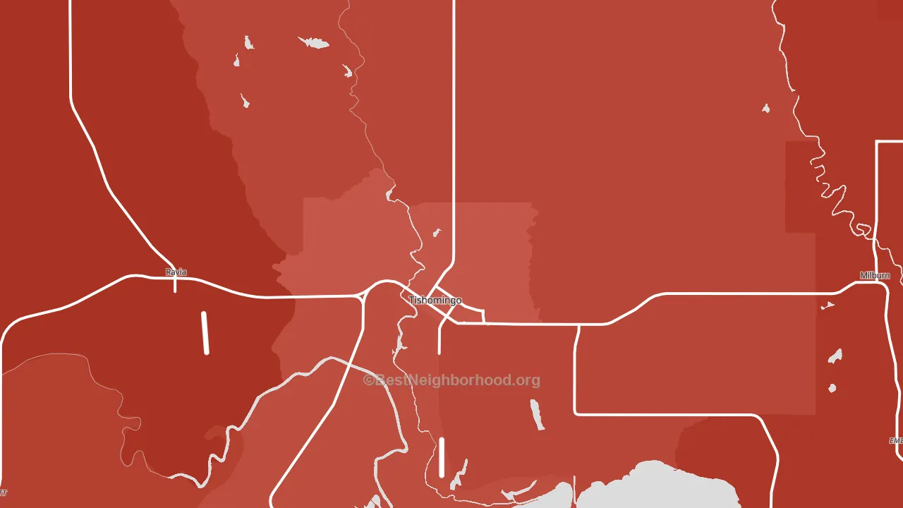 Tishomingo, OK block-group political-lean map