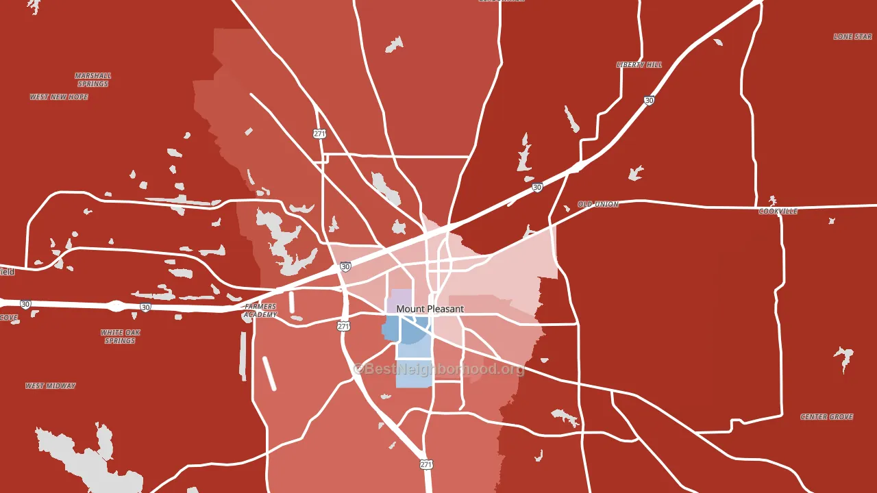 Titus County, TX block-group political-lean map