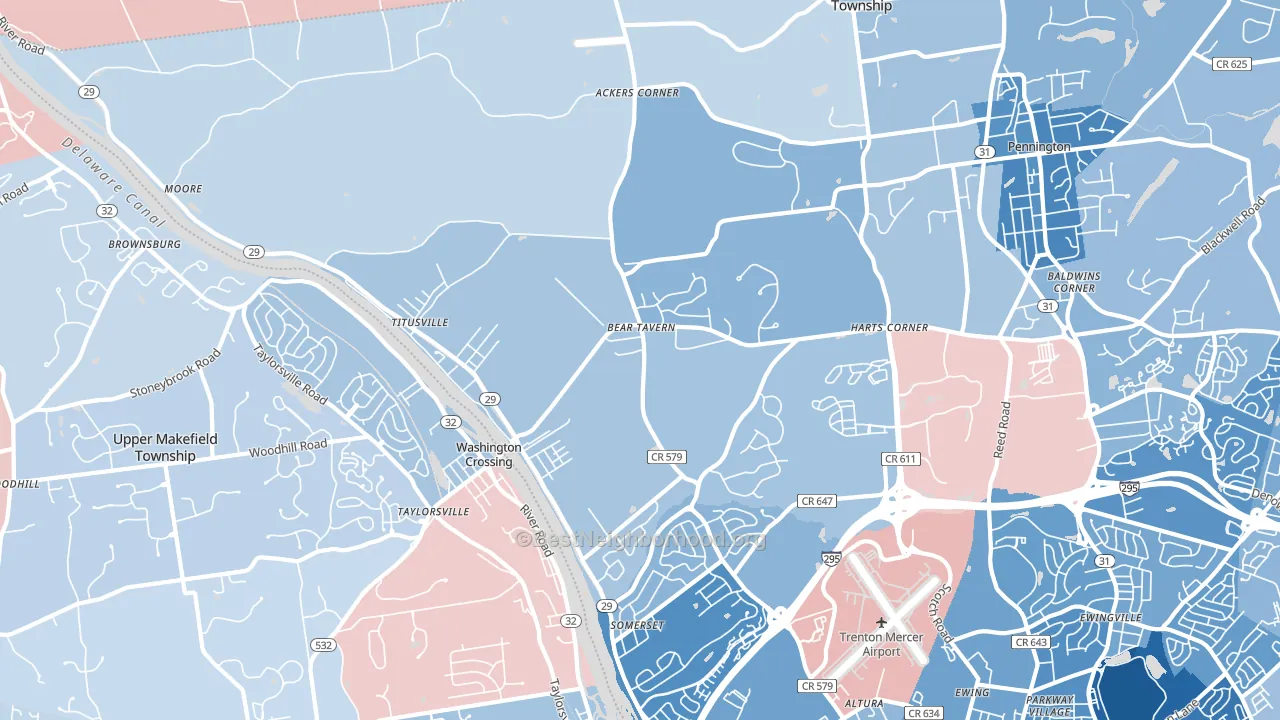 Titusville, NJ block-group political-lean map