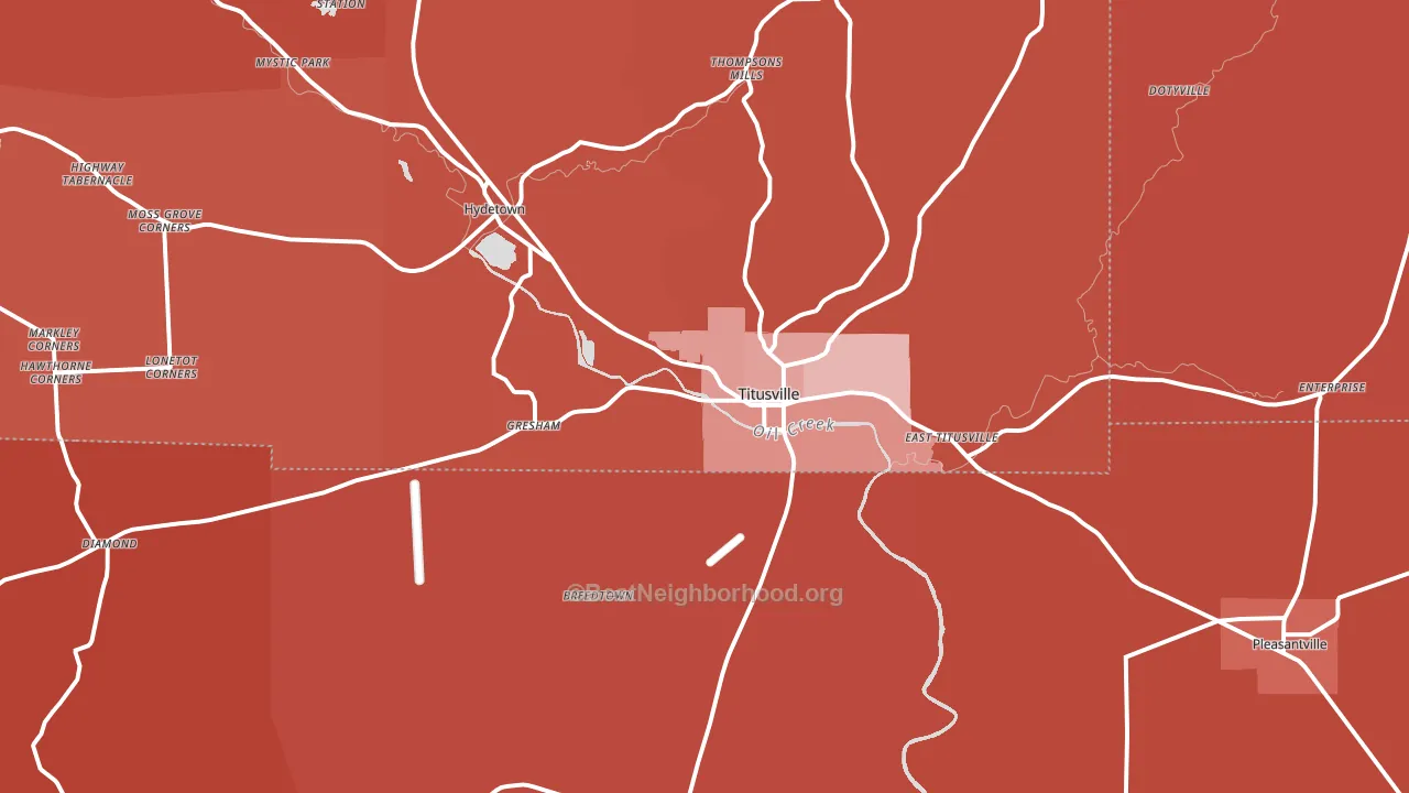 Titusville, PA block-group political-lean map