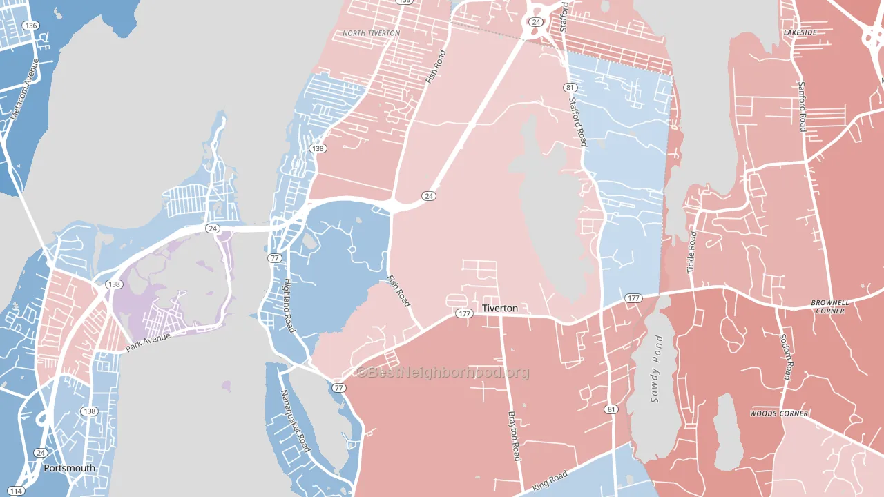 Tiverton, RI block-group political-lean map