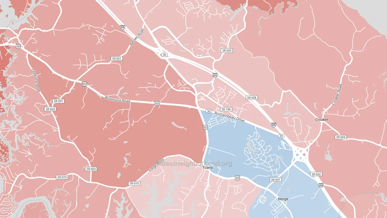 Toano, VA block-group political-lean map