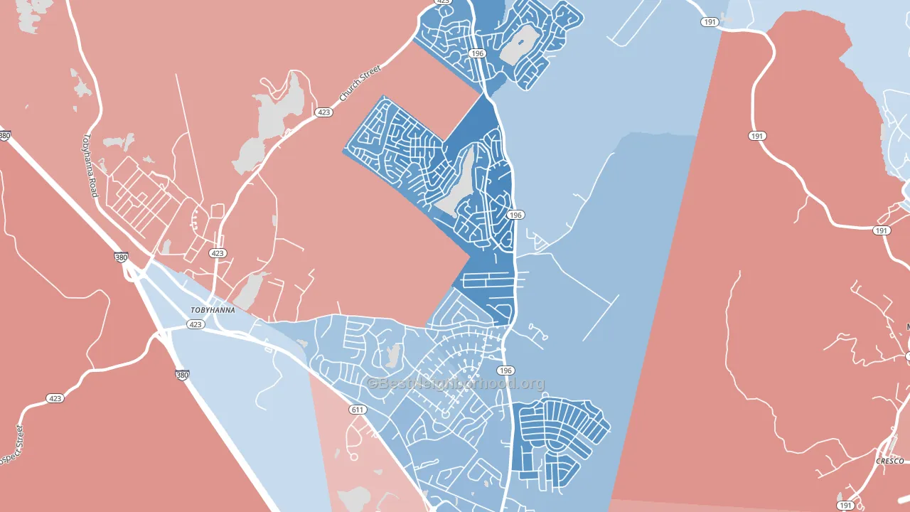 Tobyhanna, PA block-group political-lean map