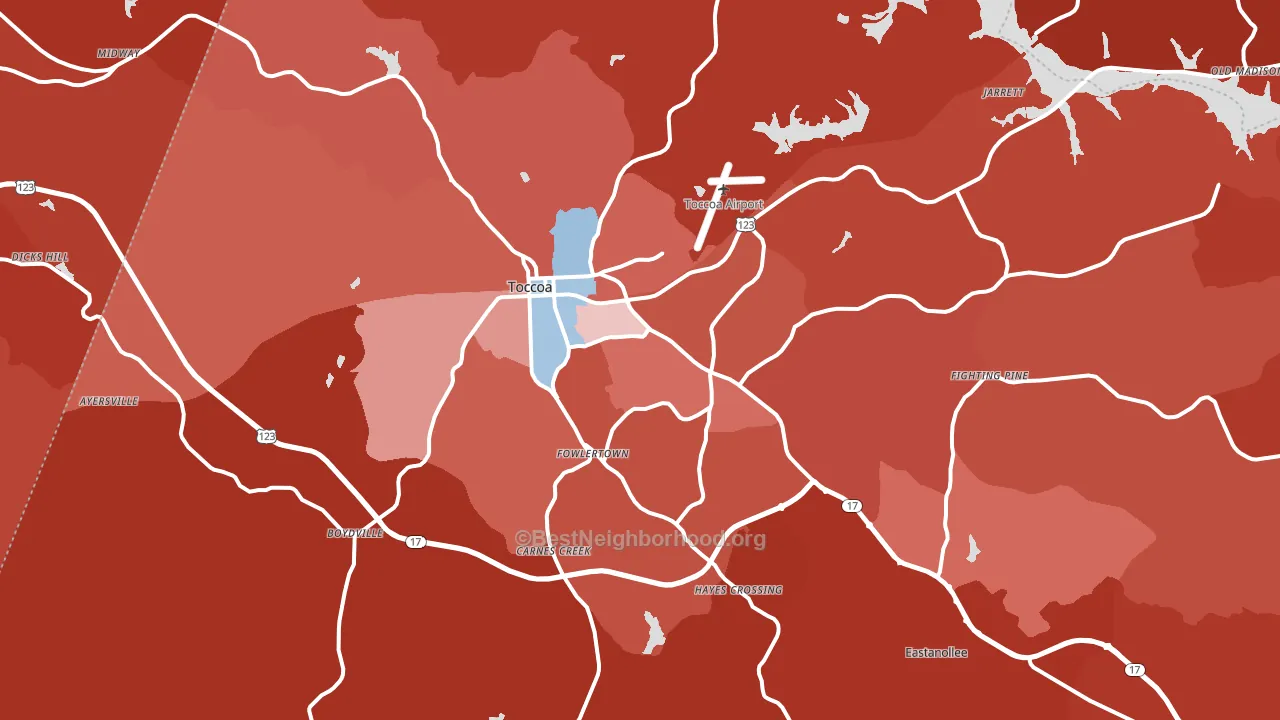 Toccoa, GA block-group political-lean map