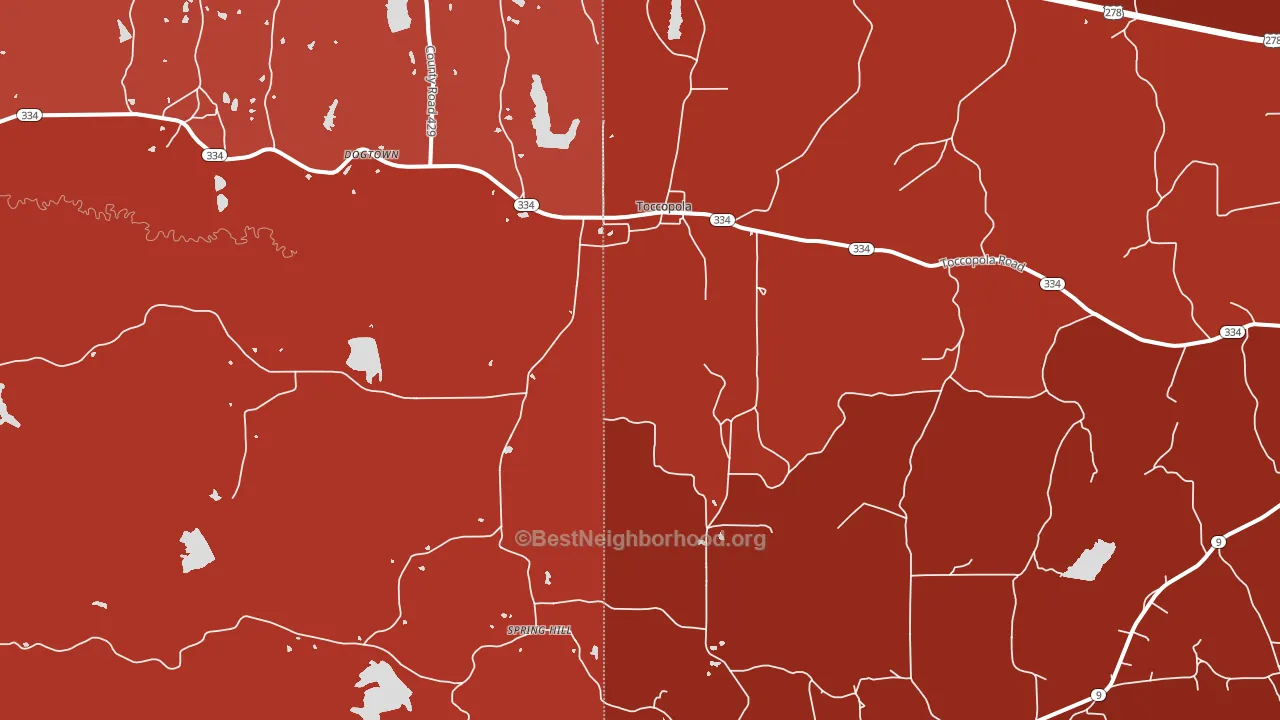 Toccopola, MS block-group political-lean map