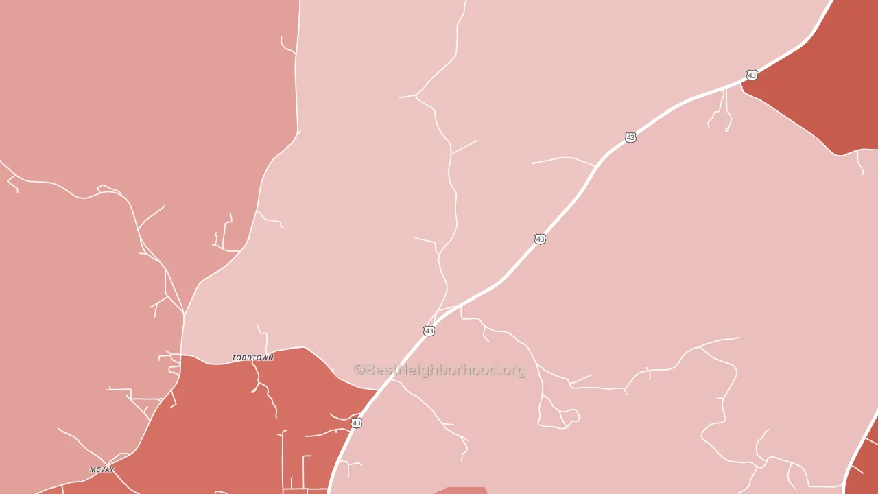 Toddtown, AL block-group political-lean map