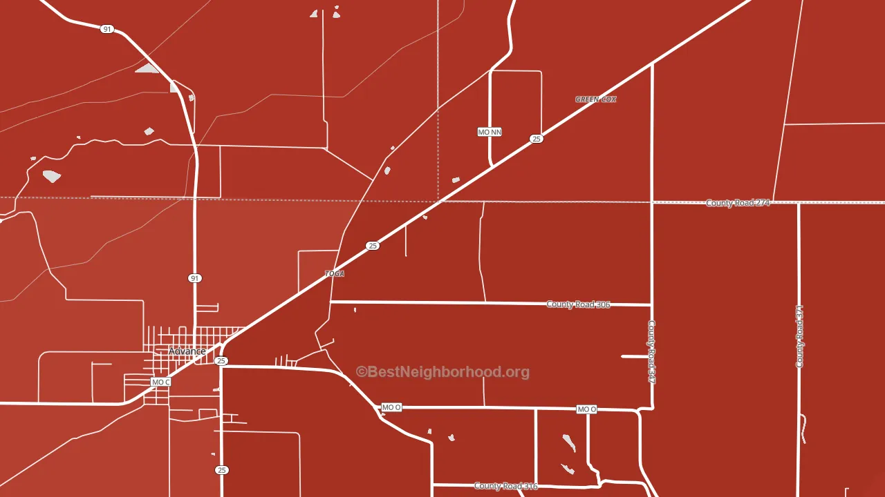 Toga, MO block-group political-lean map