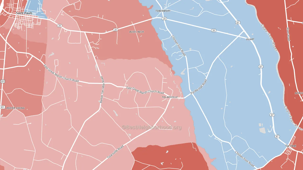 Tolarsville, NC block-group political-lean map