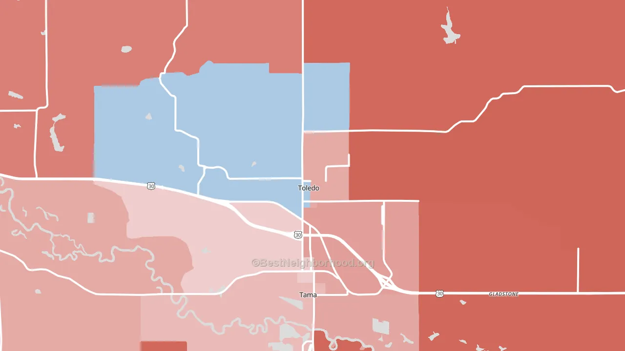 Toledo, IA block-group political-lean map