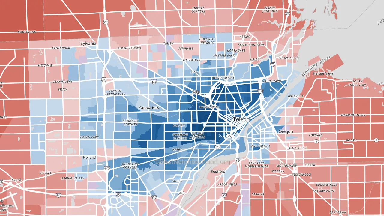 Toledo, OH block-group political-lean map