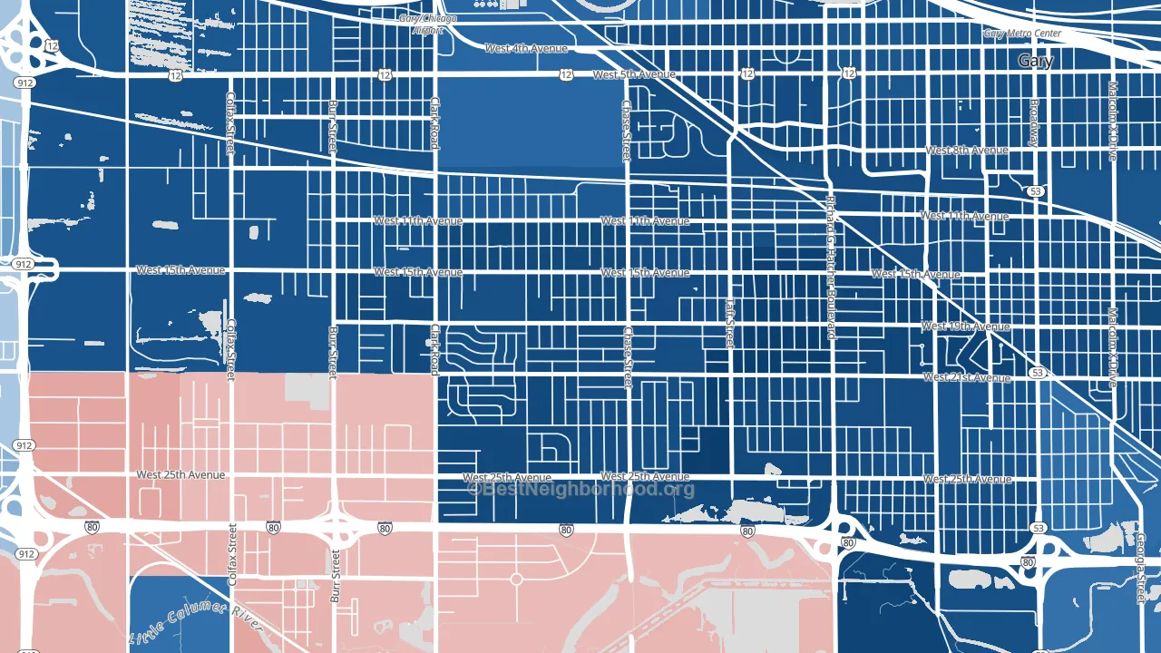 Tolleston, Gary, IN block-group political-lean map