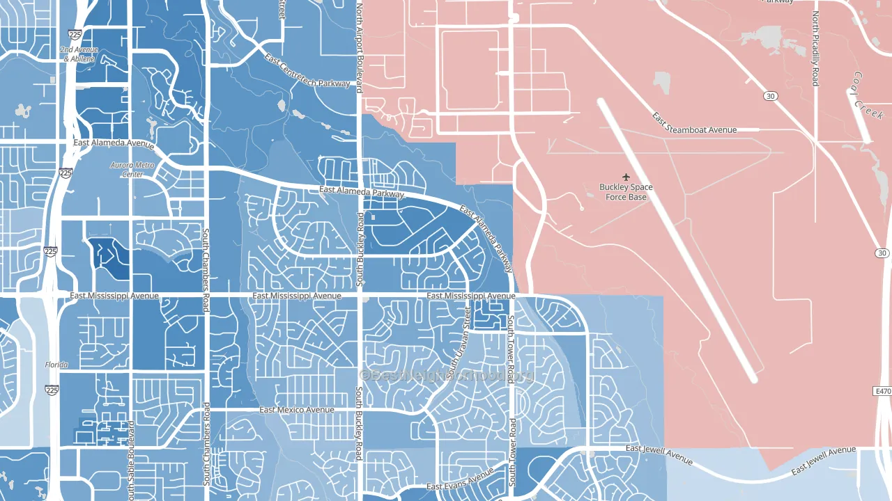 Tollgate Overlook, Aurora, CO block-group political-lean map