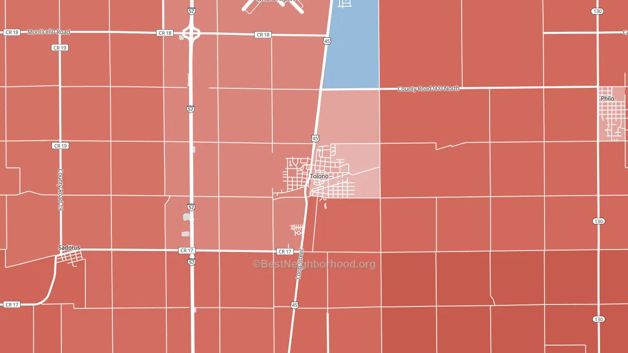 Tolono, IL block-group political-lean map
