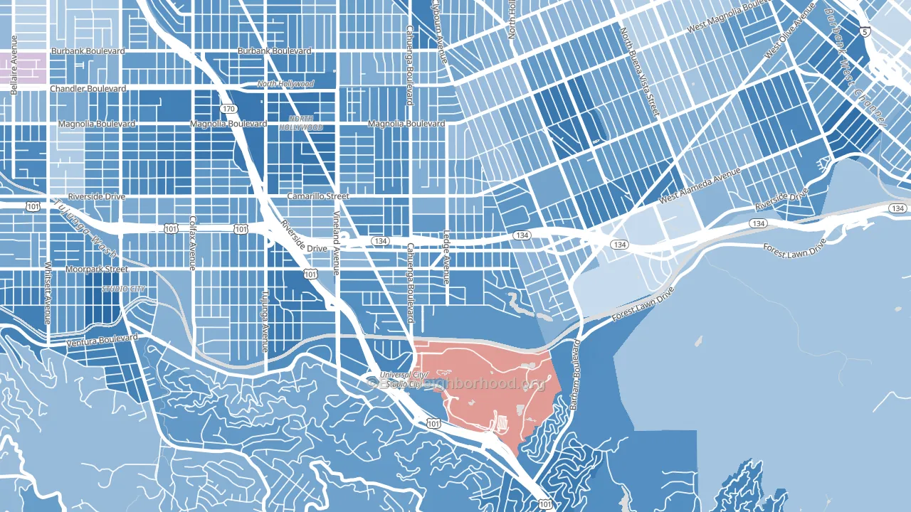 Toluca Lake, North Hollywood, CA block-group political-lean map