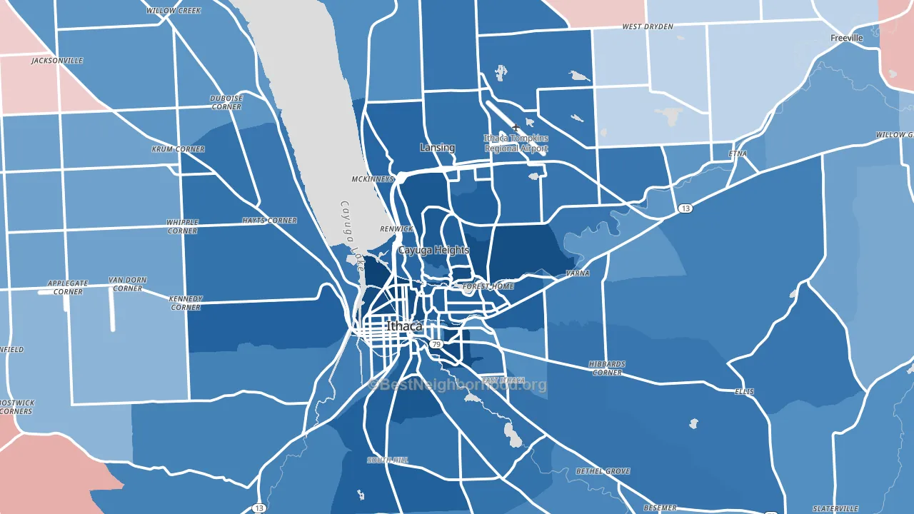 Tompkins County, NY block-group political-lean map