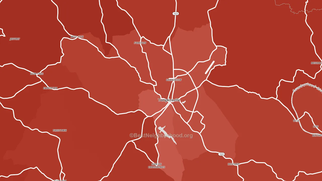Tompkinsville, KY block-group political-lean map