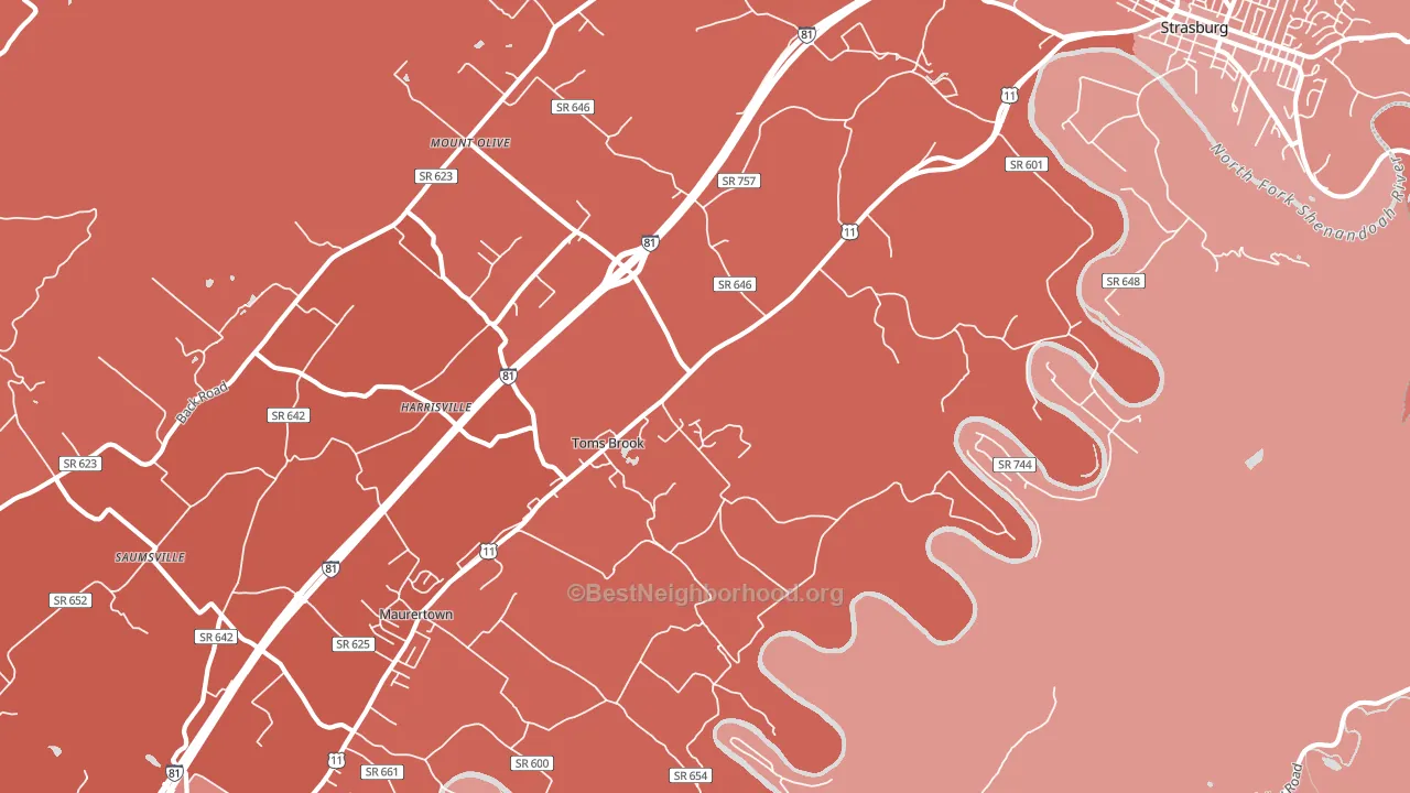 Toms Brook, VA block-group political-lean map