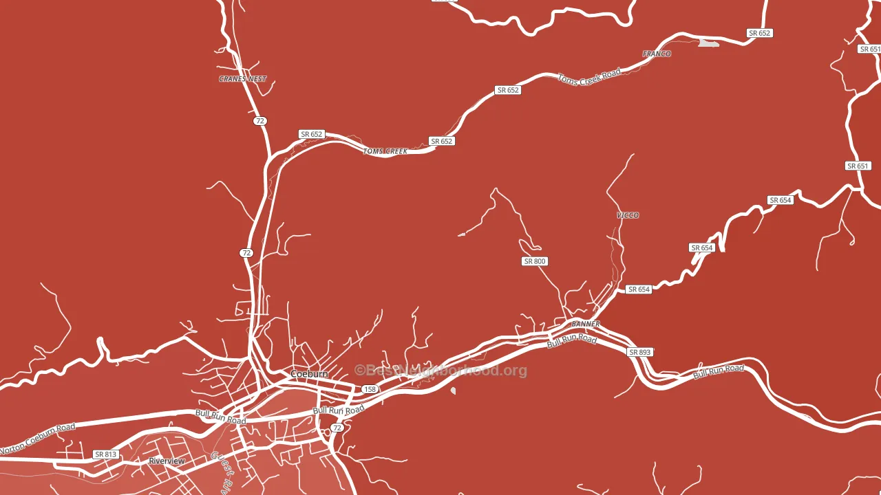 Toms Creek, VA block-group political-lean map