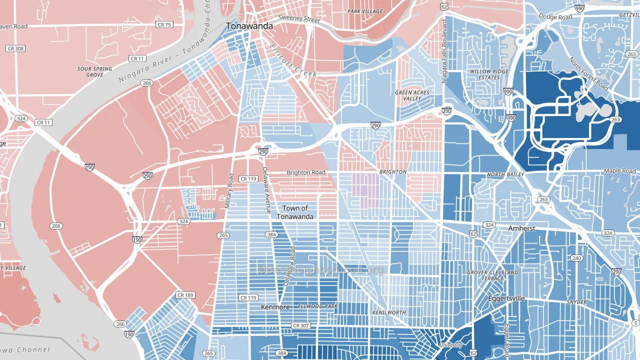 Tonawanda, NY block-group political-lean map