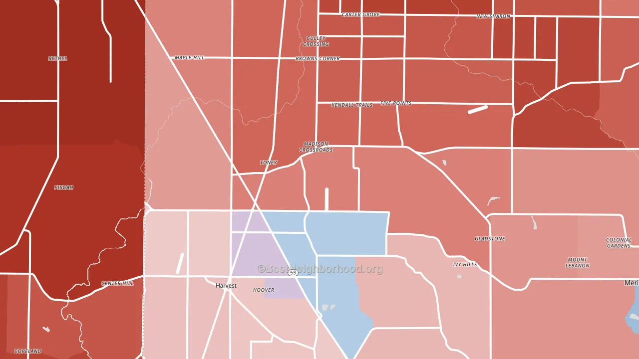 Toney, AL block-group political-lean map