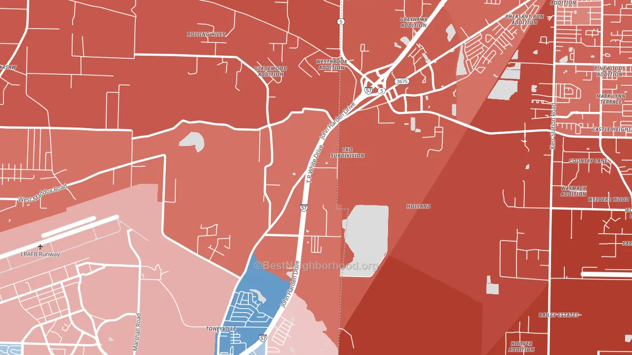 Toneyville, AR block-group political-lean map