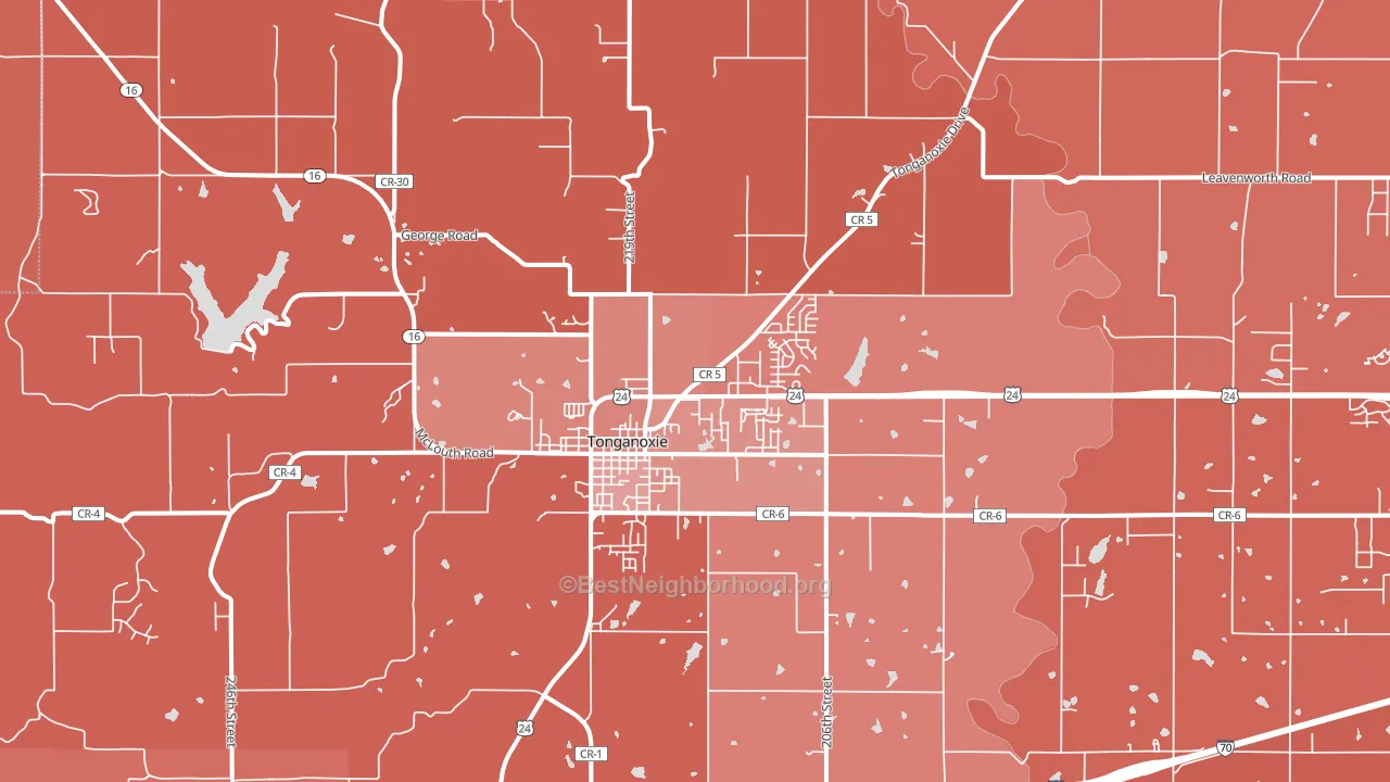 Tonganoxie, KS block-group political-lean map