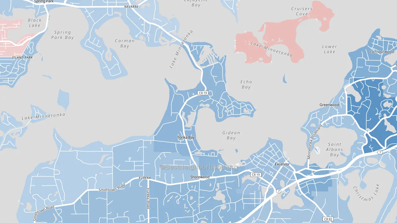 Tonka Bay, MN block-group political-lean map