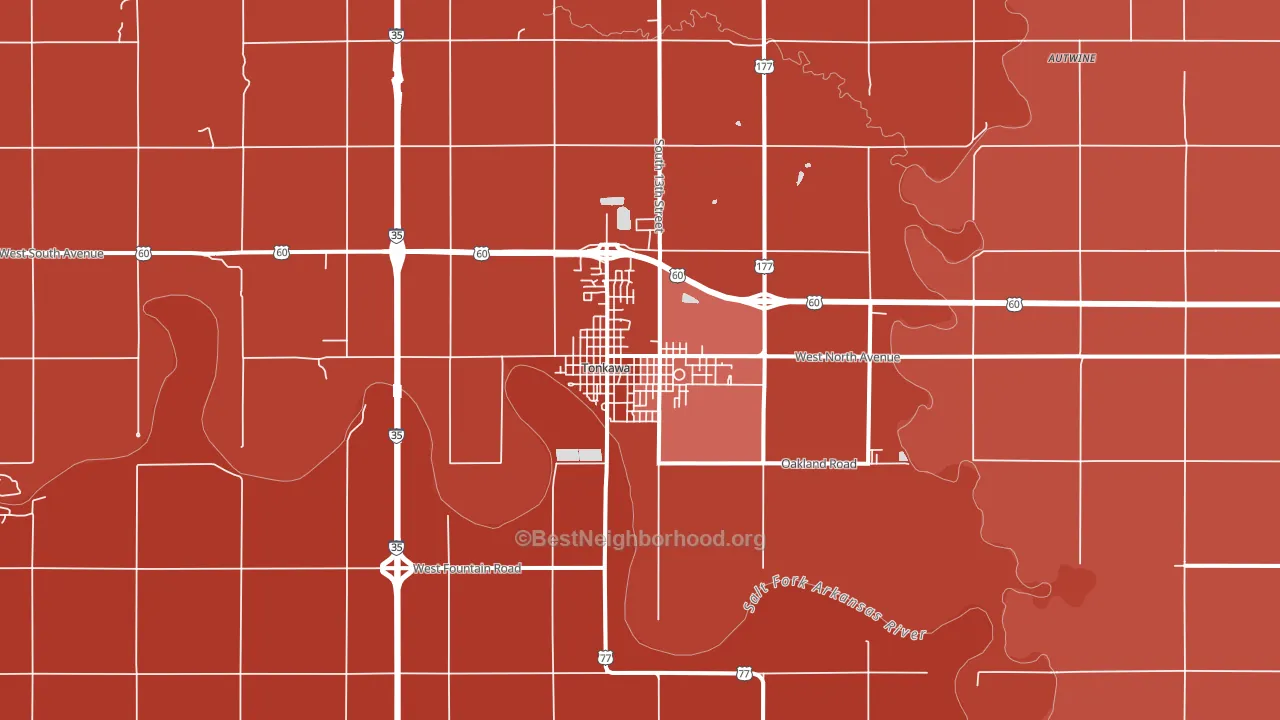 Tonkawa, OK block-group political-lean map