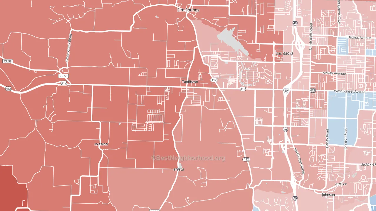 Tontitown, AR block-group political-lean map
