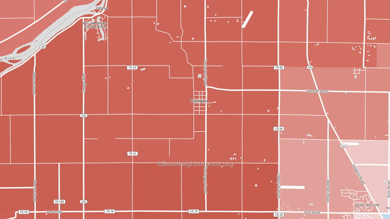 Tontogany, OH block-group political-lean map