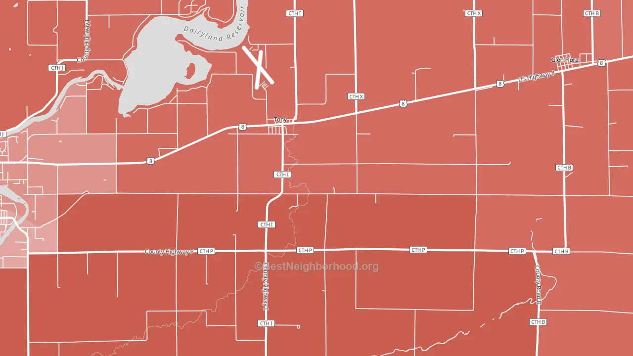 Tony, WI block-group political-lean map