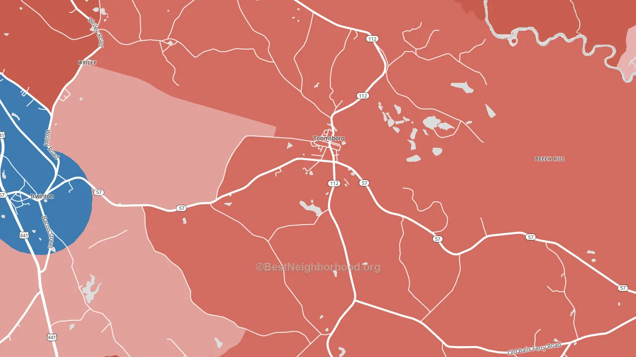 Toomsboro, GA block-group political-lean map