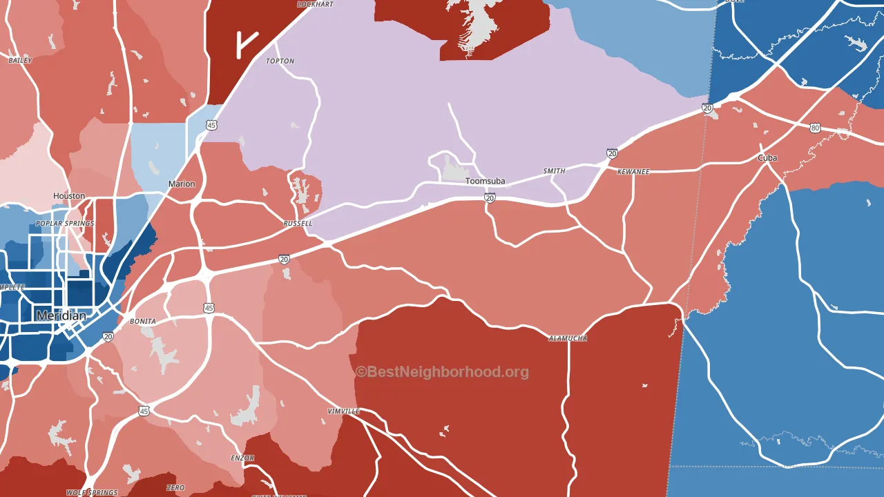 Toomsuba, MS block-group political-lean map