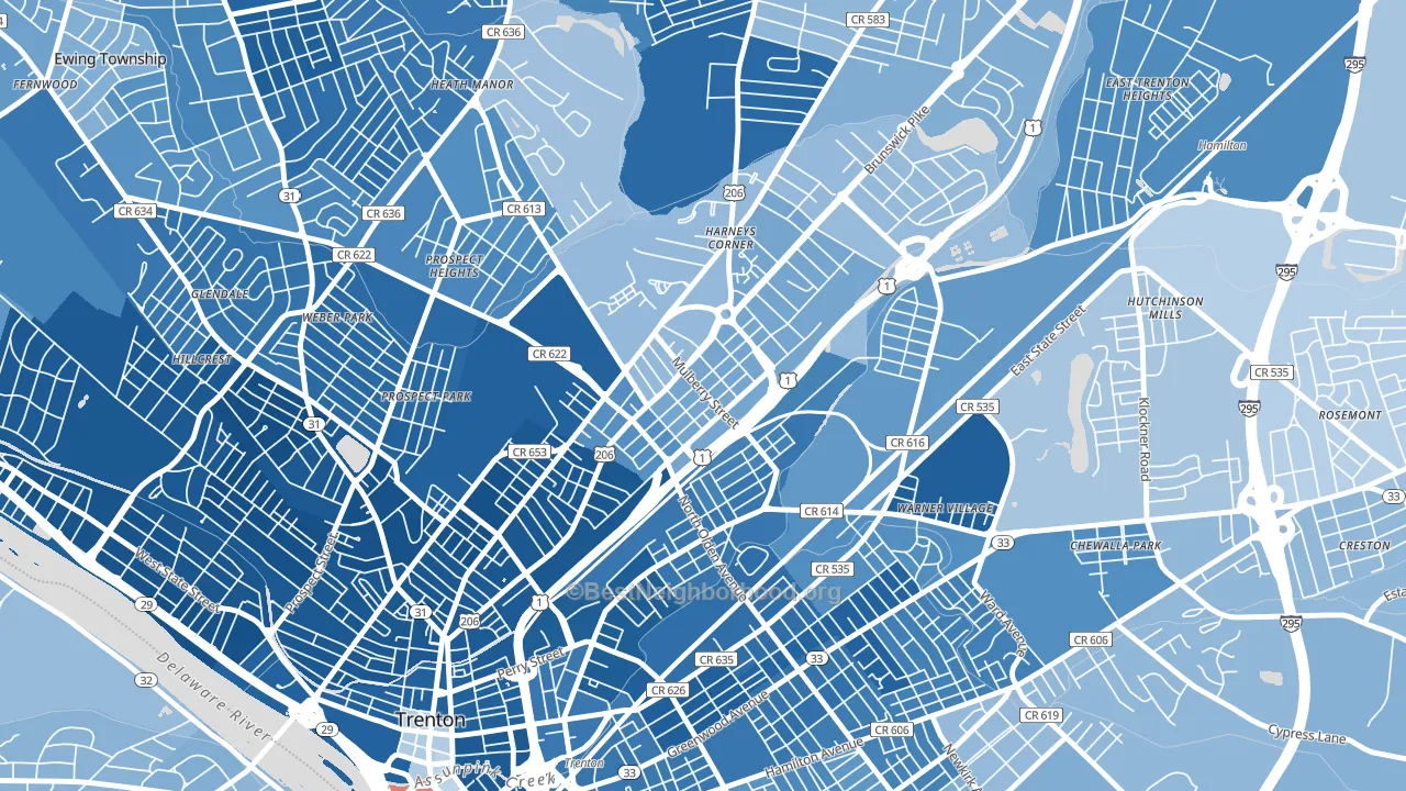 Top Road, Trenton, NJ block-group political-lean map