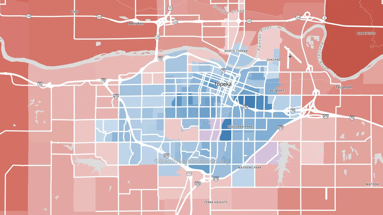Topeka, KS block-group political-lean map