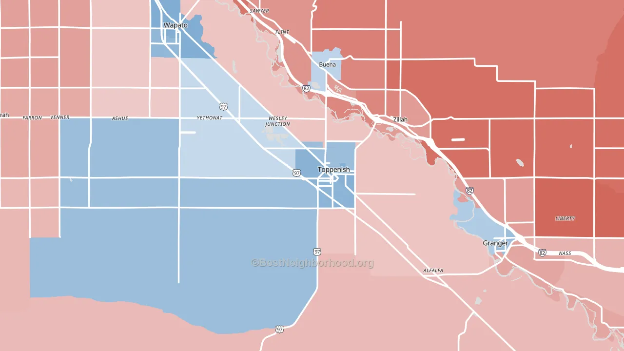 Toppenish, WA block-group political-lean map