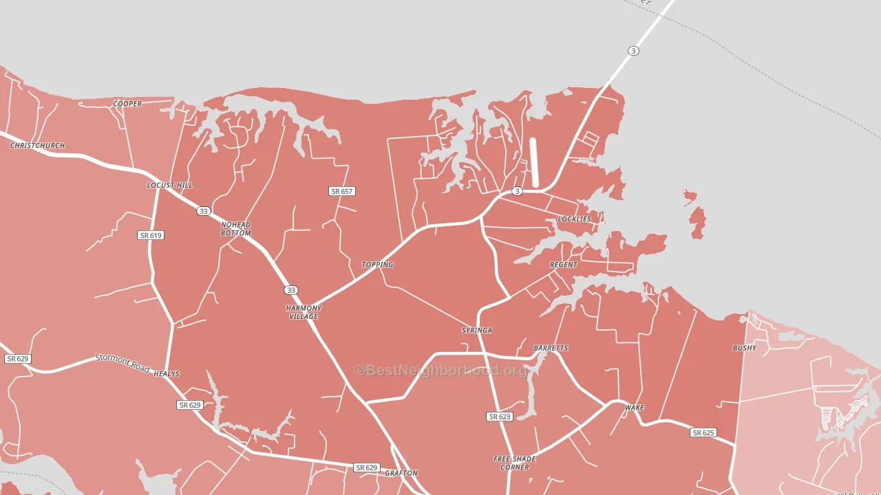 Topping, VA block-group political-lean map