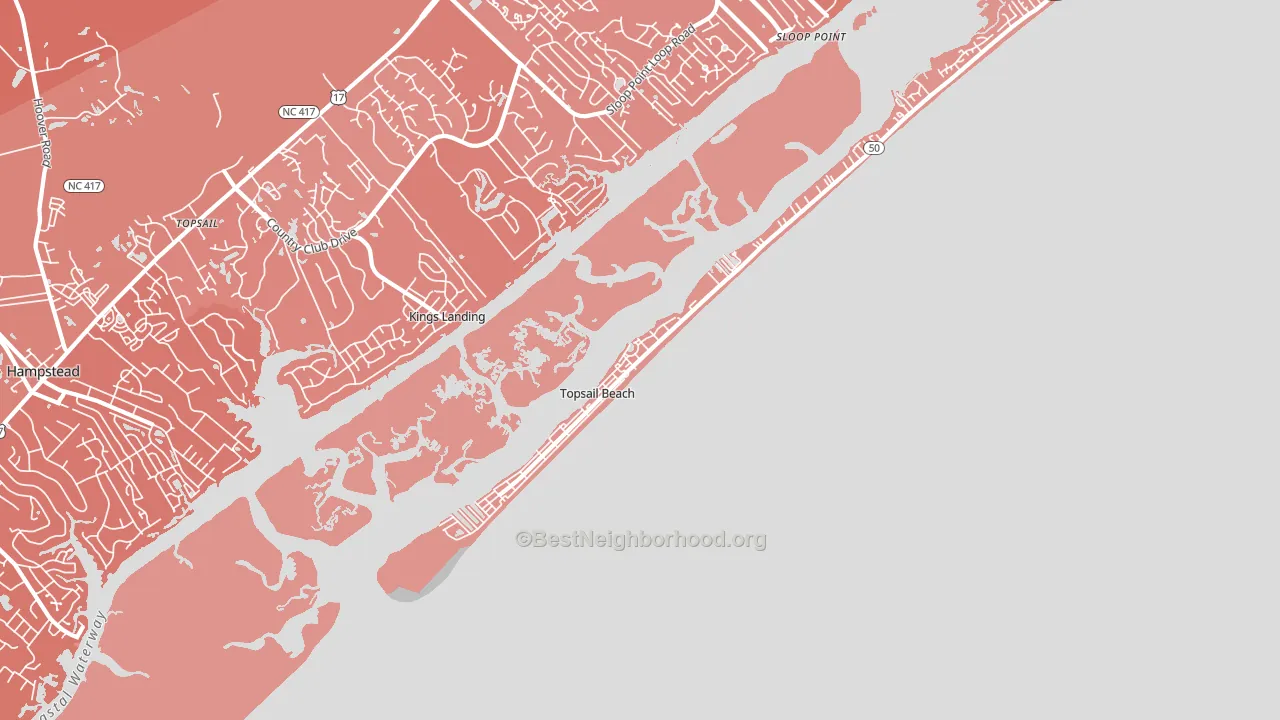Topsail Beach, NC block-group political-lean map