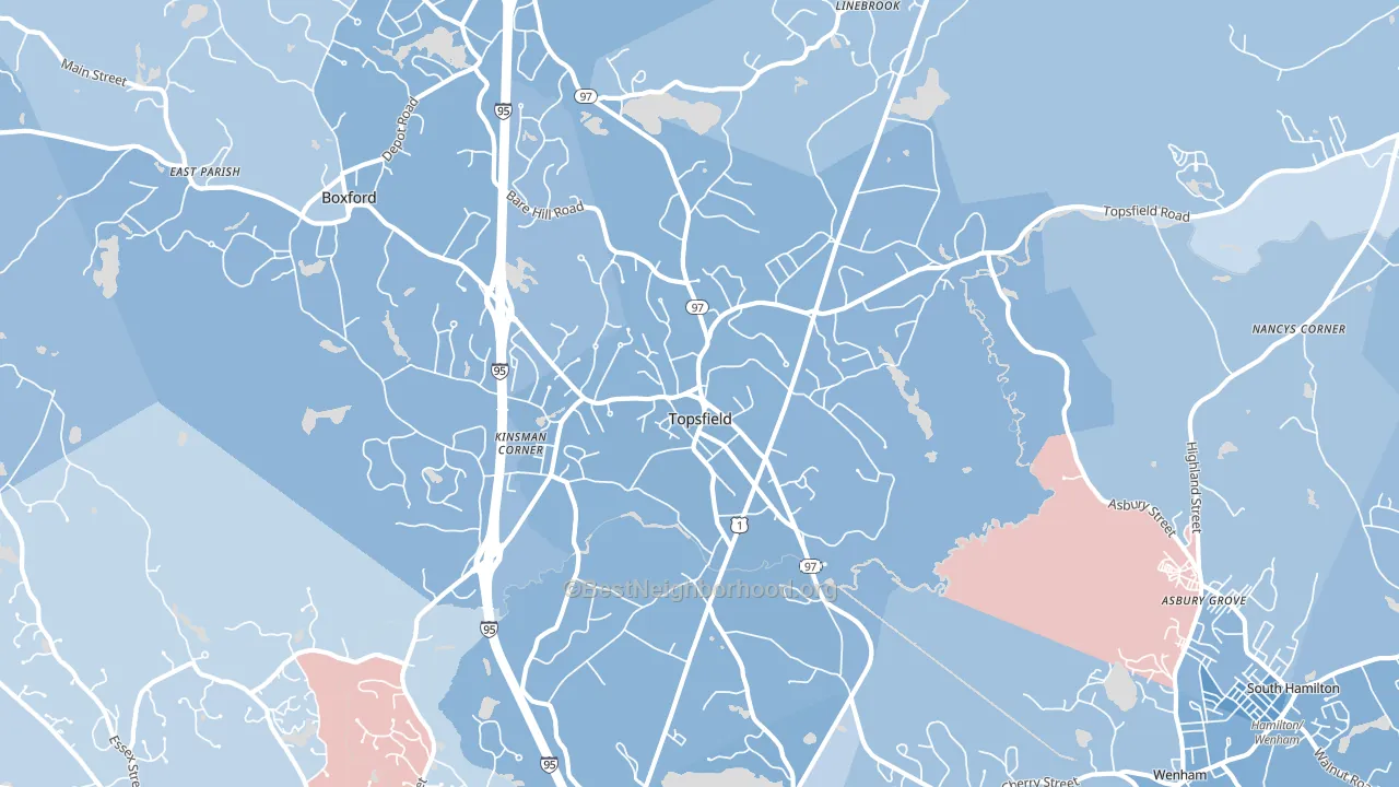 Topsfield, MA block-group political-lean map