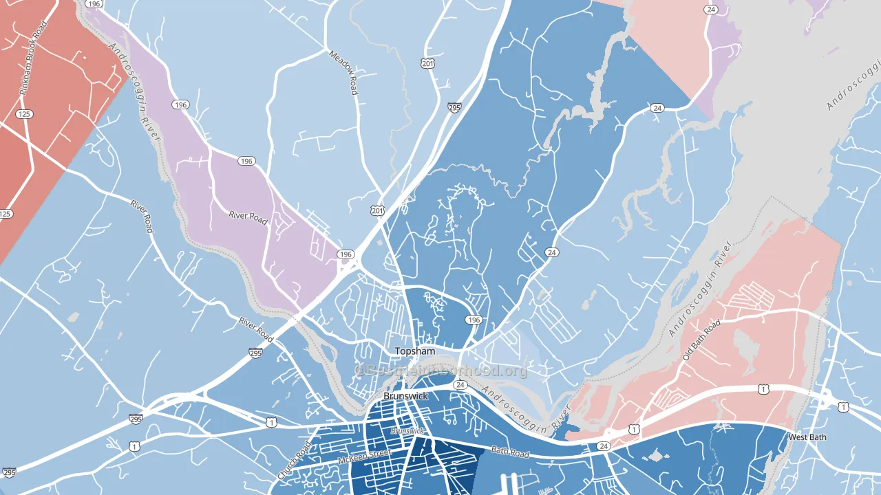 Topsham, ME block-group political-lean map