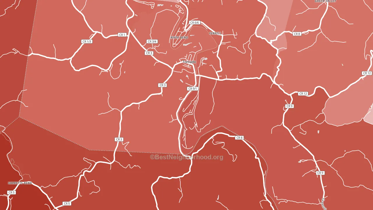 Tornado, WV block-group political-lean map