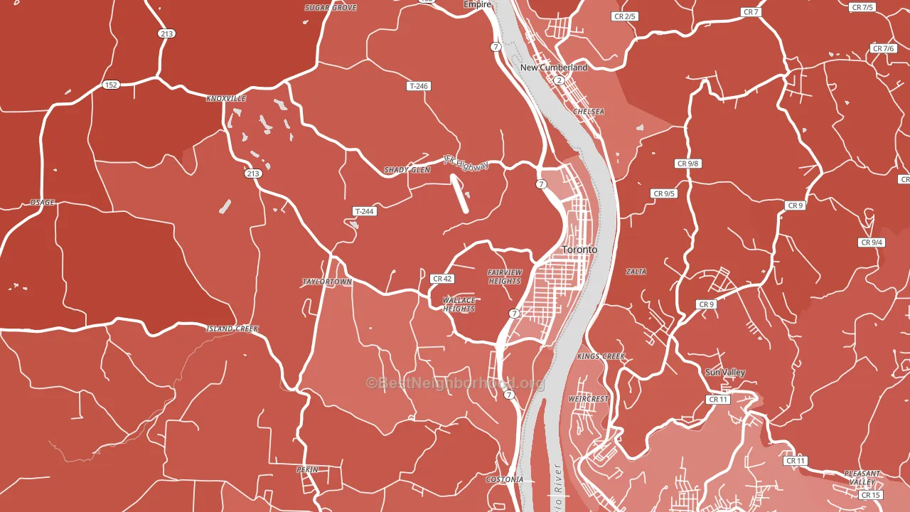 Toronto, OH block-group political-lean map