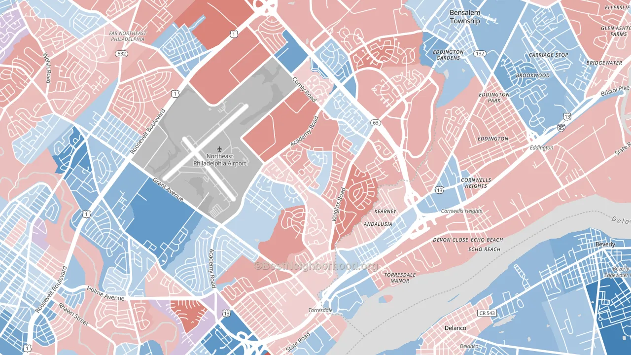 Torresdale, Philadelphia, PA block-group political-lean map