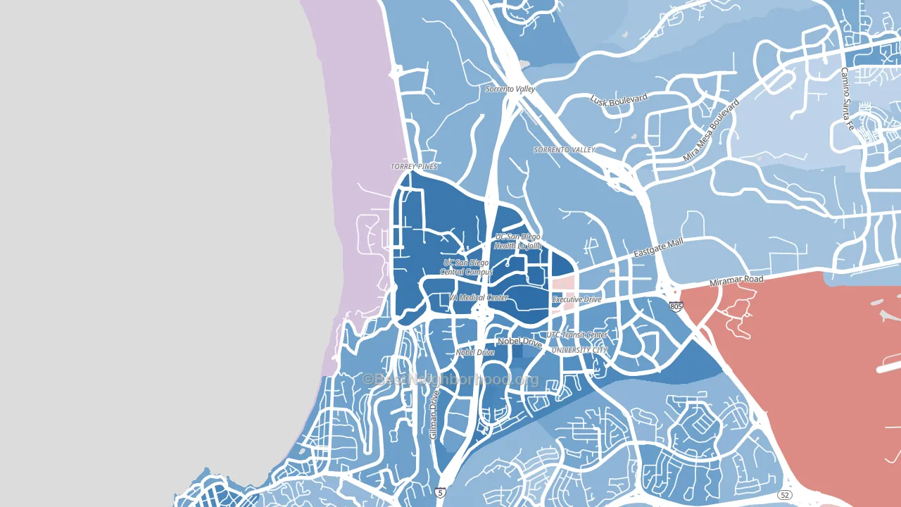 Torrey Pines, San Diego, CA block-group political-lean map