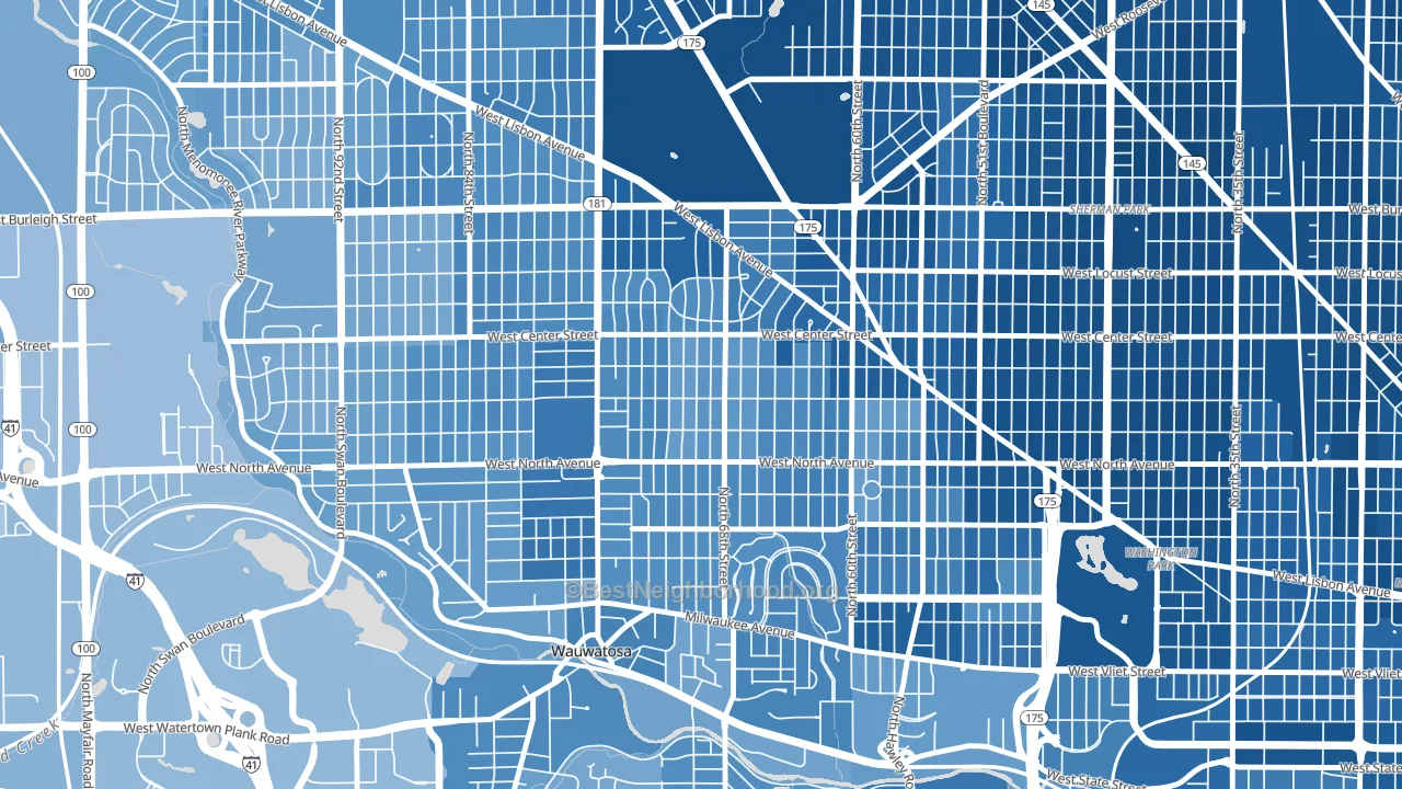 Tosa East Towne, Wauwatosa, WI block-group political-lean map