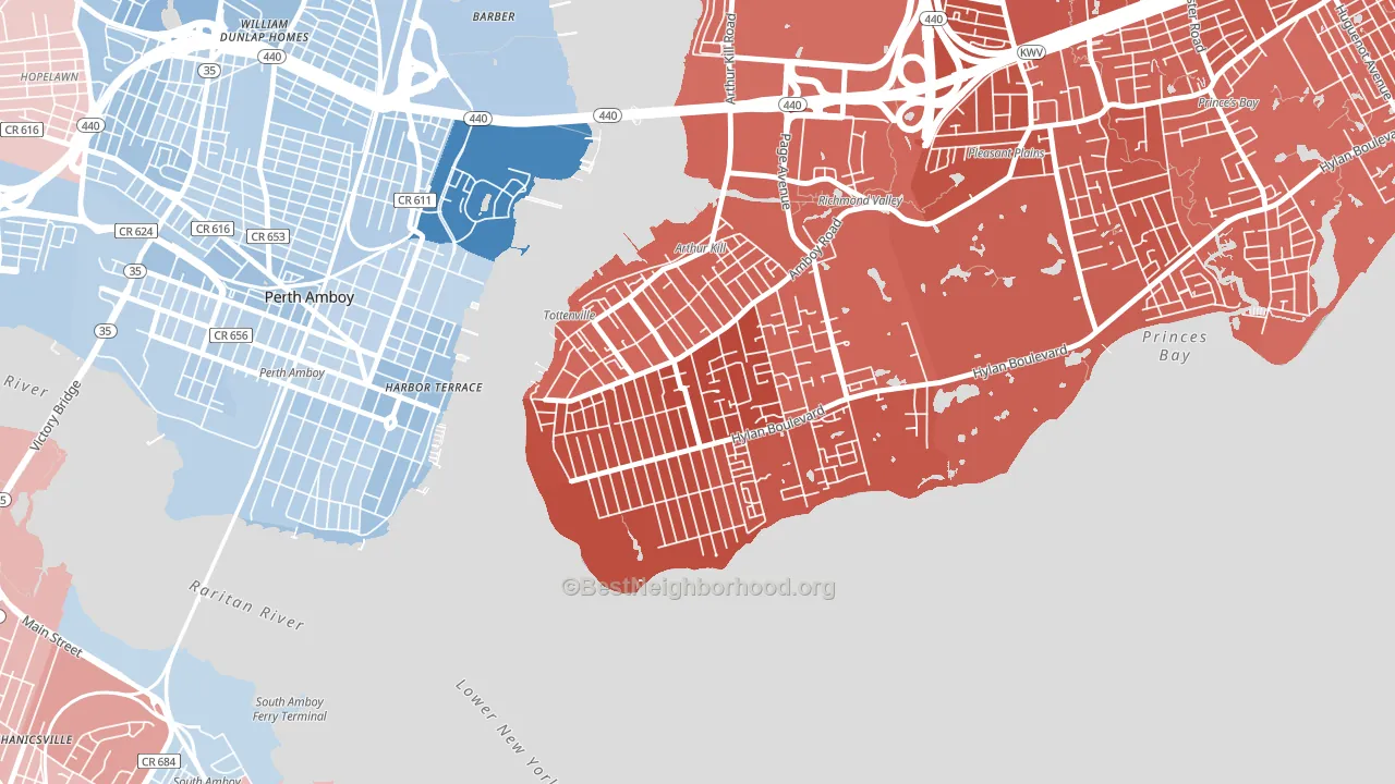 Tottenville, Staten Island, NY block-group political-lean map