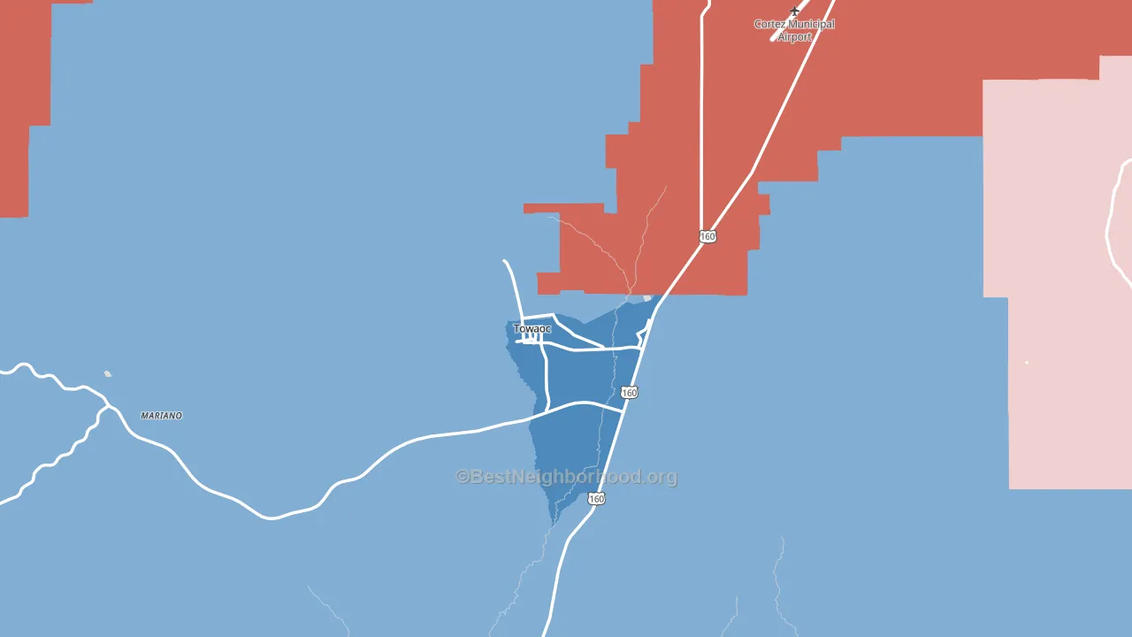 Towaoc, CO block-group political-lean map