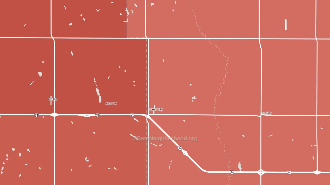 Tower City, ND block-group political-lean map
