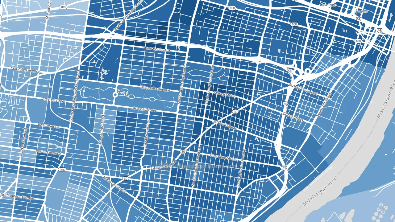 Tower Grove East, St. Louis, MO block-group political-lean map