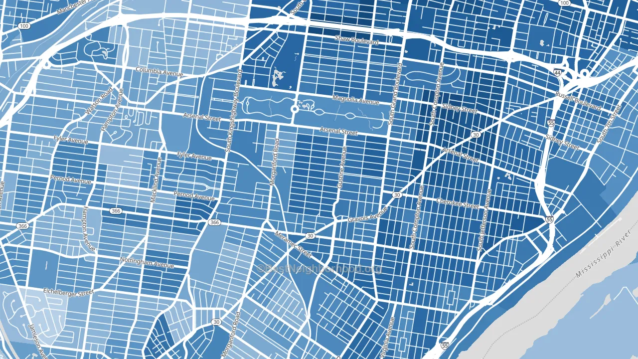 Tower Grove South, St. Louis, MO block-group political-lean map
